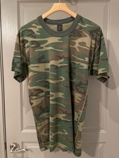 Vintage Woodland Camo T-Shirt Mens XL 80s Made in USA Hunting Ringer Camping