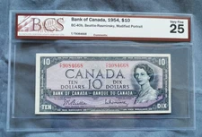 Canada 10 Dollars 1954 VF-25 (T/T) Beattie-Rasminsky BCS Graded VF-25 -BILLS