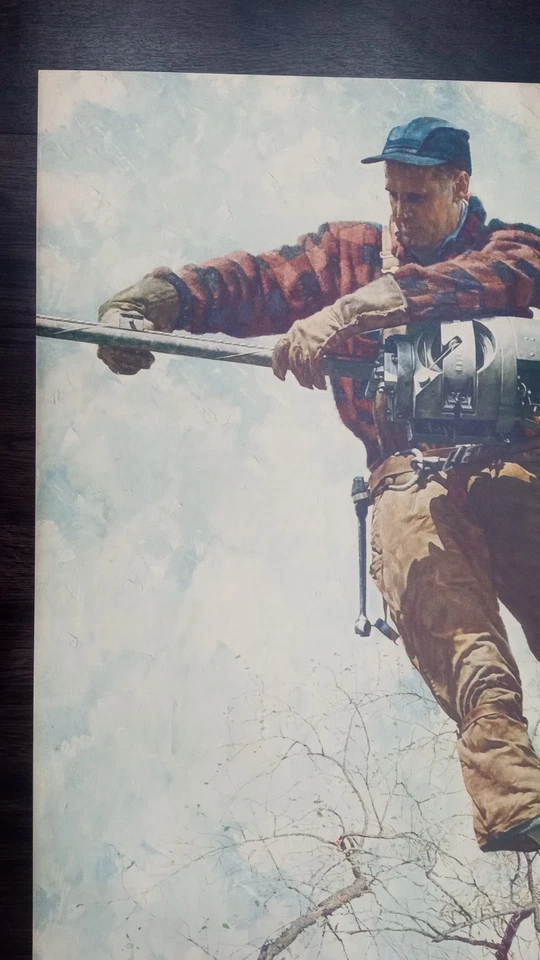 Colotipo de liniero telefónico Norman Rockwell Arthur Jaffe años 40 31-3/4 x 23-5/16 Foto 2 de 4