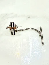 Ford Mustang Tie Tack Lapel Pin Running Horse Silver Tone Chain Bar Back 