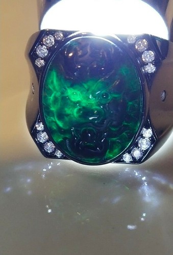 Certified Black Green grade A jadeite Jade dragon 925 silver Ring size adjustabl - Picture 6 of 12