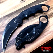 8" Black KARAMBIT SPRING POCKET KNIFE Tactical Open Folding Claw Assisted Blade