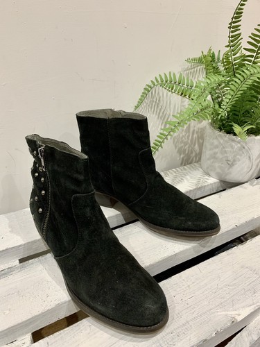 Mustang Black Genuine Leather Suede Studded Biker Ankle Zip Boots Size 41 7.5 - Picture 5 of 6