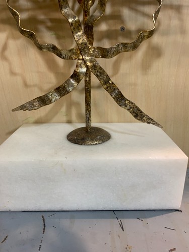 Vintage Gilded Tole 5 Candle Candelabra with Heavy White Marble Base - Picture 3 of 6
