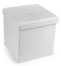 POUF CONTENITORE POGGIAPIEDI CUBO DIVANO MODERNO SEDIA ECOPELLE PVC BIANCO 40*40