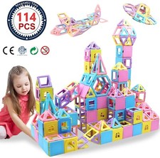 Preschool Education Blocks Tiles Stacking Toy for Kids 114P  Shapes Colors Kit