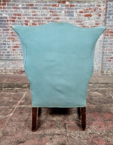 18th century Teal leather upholstered wing Chair-George III - Picture 10 of 12