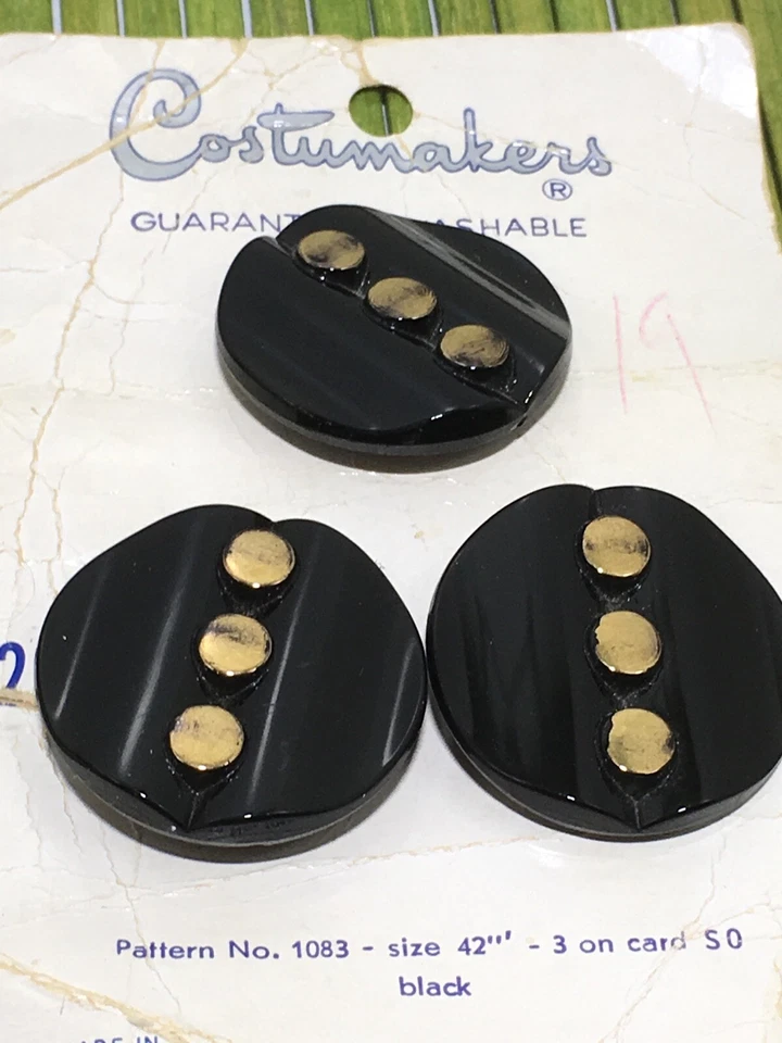 Vintage Costumakers Grandes Botones Negros y Lunares Dorados Botones Alemania Occidental Talla 42 Foto 2 de 4