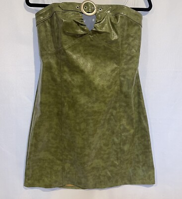 green vegan leather dress Miss Circle Women's Eliana Olive Faux Leather Dress - Green