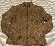 Chicos Bronze Metallic Textured Zip Up Jacket Blazer Small Sz 0 Lightweight Gold