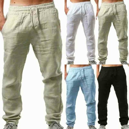 Mens Pants Trousers Summer Casual Cotton Linen Baggy Harem Drawstring Hippy au - Picture 2 of 18