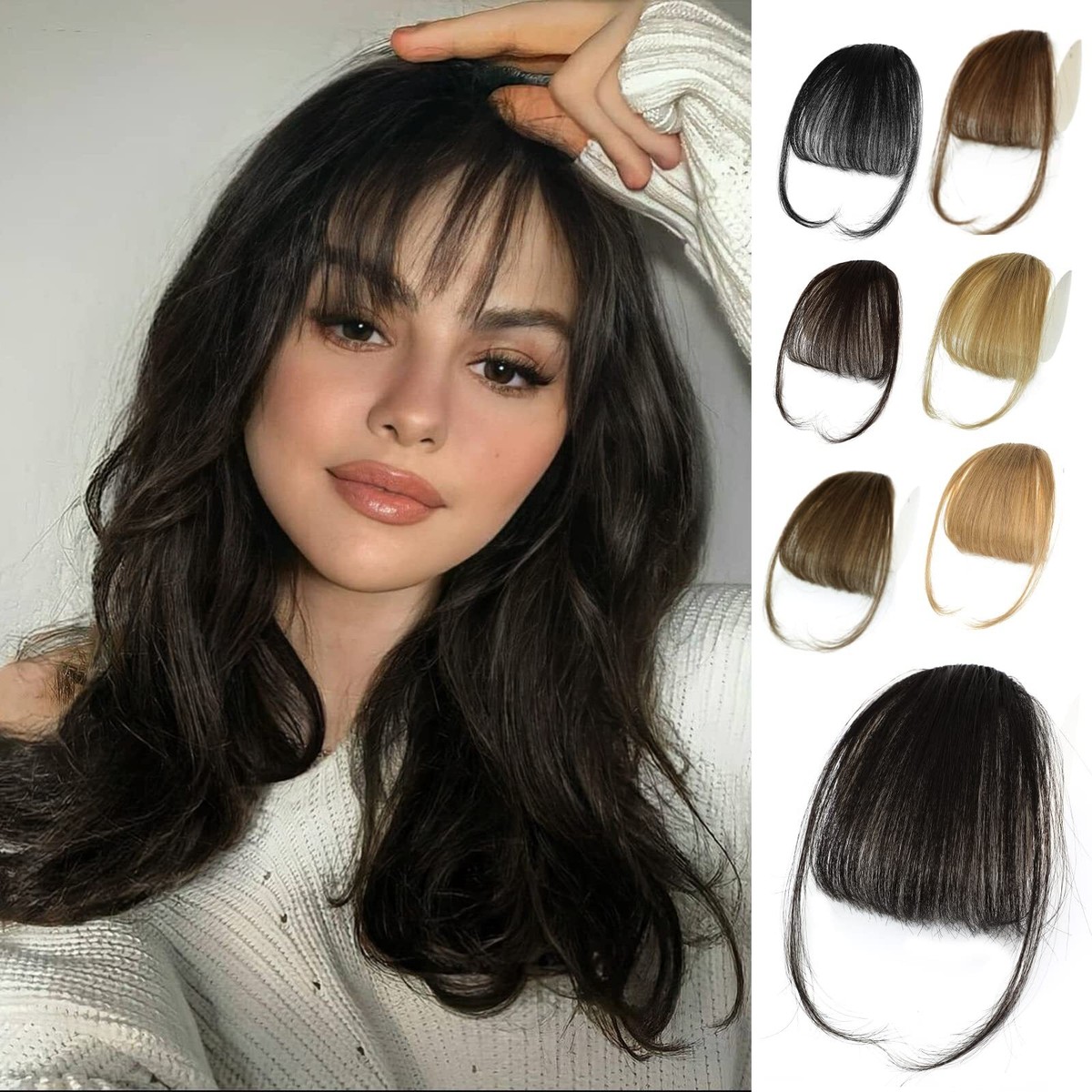 100% Human Hair Clip-In Bangs with Temples for Instant Style RUWISS Clip in Fringe - 100% Human Hair Wispy Bangs with  main image 2