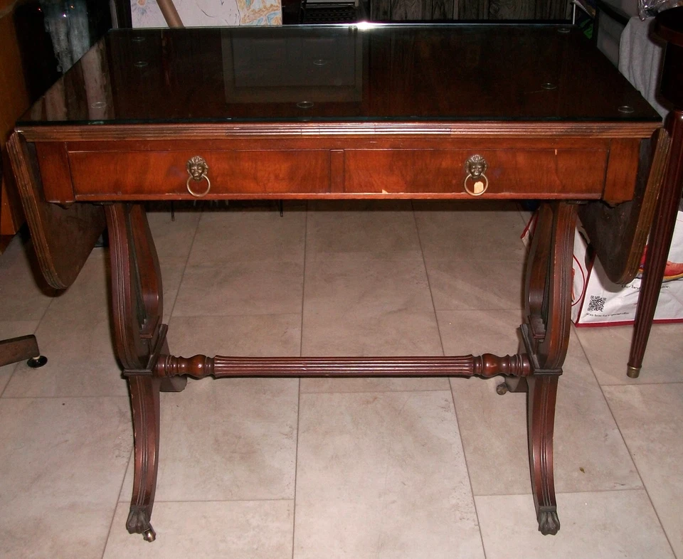 Mesa vintage Regency caoba lira/arpa hoja caída-hathaway's, Nueva York-años 30 Foto 2 de 4