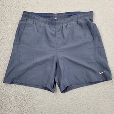 Nike Swim Shorts Mens Large Blue Trunks Lined Nylon Pockets Embroidery VTG 90s
