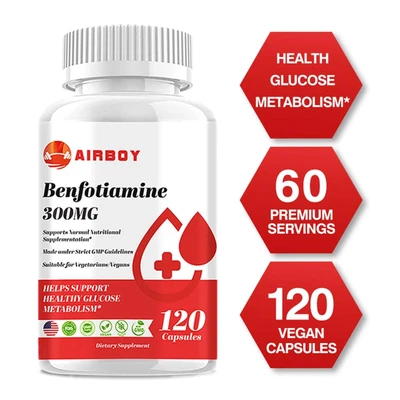 AIRBOY Benfotiamin Caps 300mg - Unterstützt Blutzucker, gentechnikfrei, glutenfrei