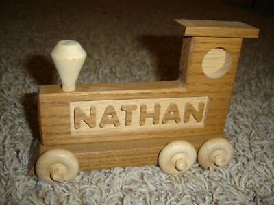 Carved wooden wood name train 6.5'' long 5'' high NATHAN from Branson, MO