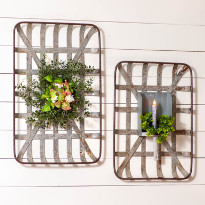 farmhouse tobacco baskets Primitive/Country Colonial Farmhouse Vintage 2 pc Metal Tobacco Basket