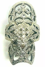 Late Art Deco Design Old European Cut Cubic Zirconia In 925 SS Full Finger Ring