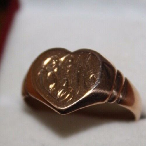 100% Genuine Vintage 9K Solid Rose Gold Signet Love Heart Ring GGM. Sz 9 or R1/2 - Picture 2 of 10