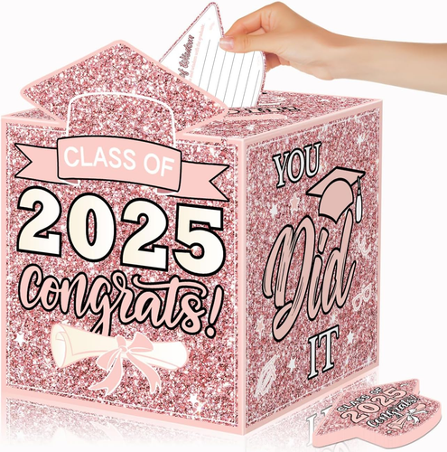 Pink Graduation Card Box 2025 Graduation Party Decorations Rose Gold Congrats Gr