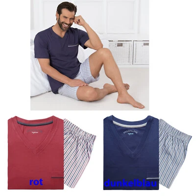 Herren Nachtwäsche Pyjama Schlafanzug Set kurz Hausanzug blau Gr. 50 52 54 56 ## - Bild 1 von 3