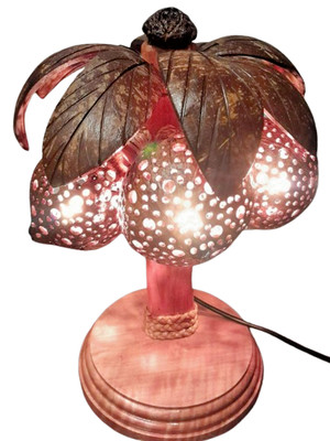 Coconut Tree Sculpture Table Lamp 3 Shades Coconut Shell Home Decor Handmade