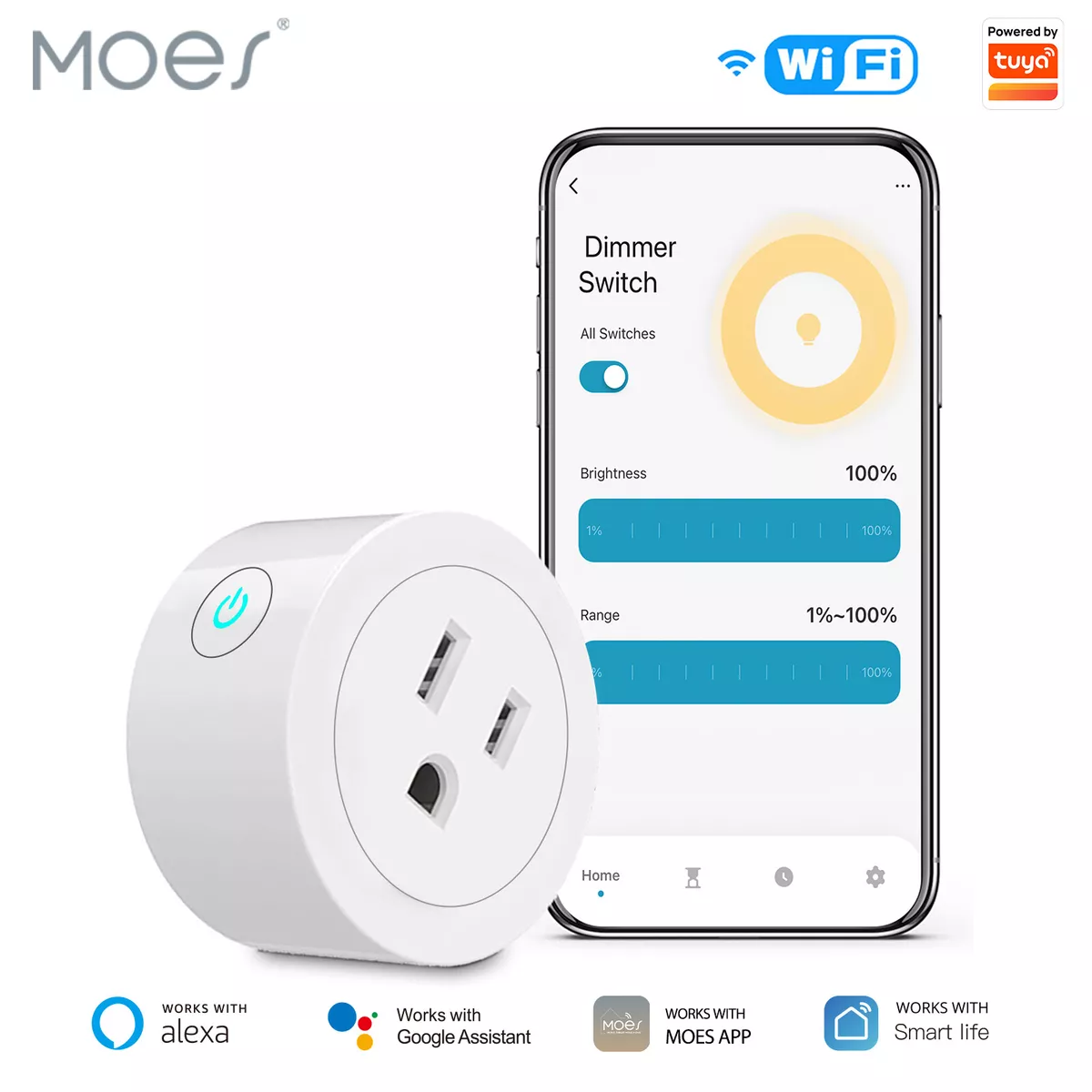 MOES WiFi Smart Power Dimmer Plug Switch Socket Outlet Timer Alexa Google  APP