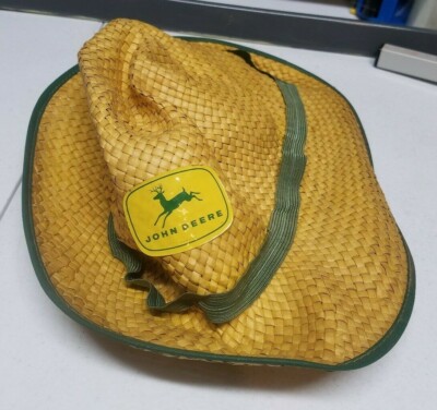 Vintage John Deere Legged Deer Farm Tractor Straw Woven Hat Cap  Advertising