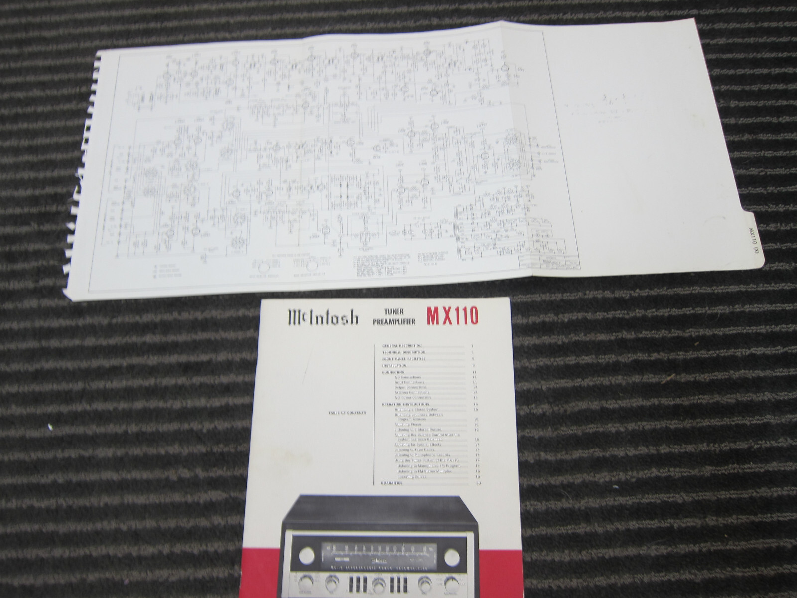 Vintage Mcintosh MX-110 Owners Manual Issue #1, Large Schematic, NICE