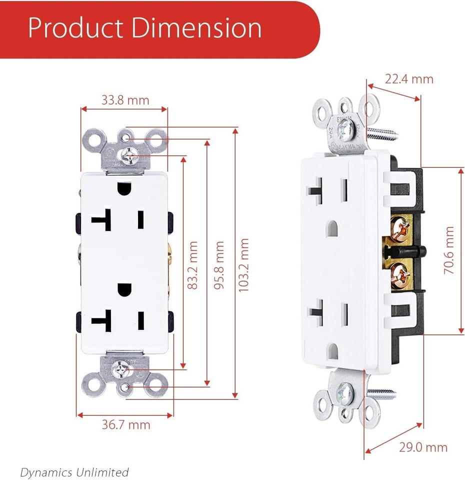 Micmi 50-Pack 20 Amp 125 Volt Decora Duplex Receptacle – White, UL Listed, Grounding Outlets