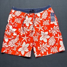 New Chaps Swim Trunks Men XL Orange Floral Net Lined Pockets 8.5 Inseam