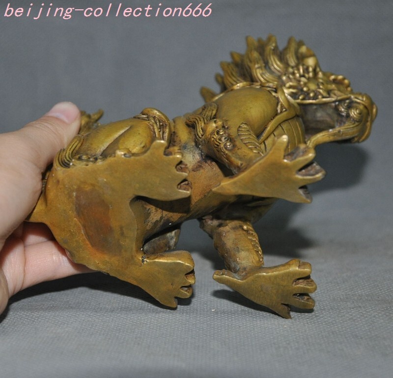 6'' Chinese bronze Kirin Unicorn Kylin Chi-lin Qilin dragon Head