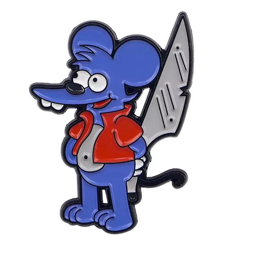 The Simpson's Itchy Mouse with Chef Knife Enamelled steel pin badge.Fox Cartoon