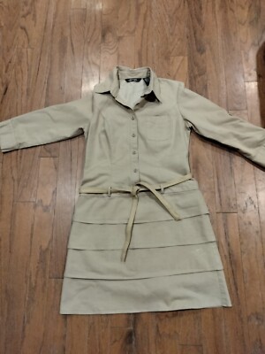 Sharagano Studio Multi Tiered Khaki Shirt Dress W/ Leather Belt Size 8