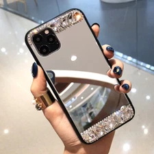 For iPhone 12 Pro Max 11 X XS XR 6 7 8 Bling Diamond Makeup Mirror Case Cover