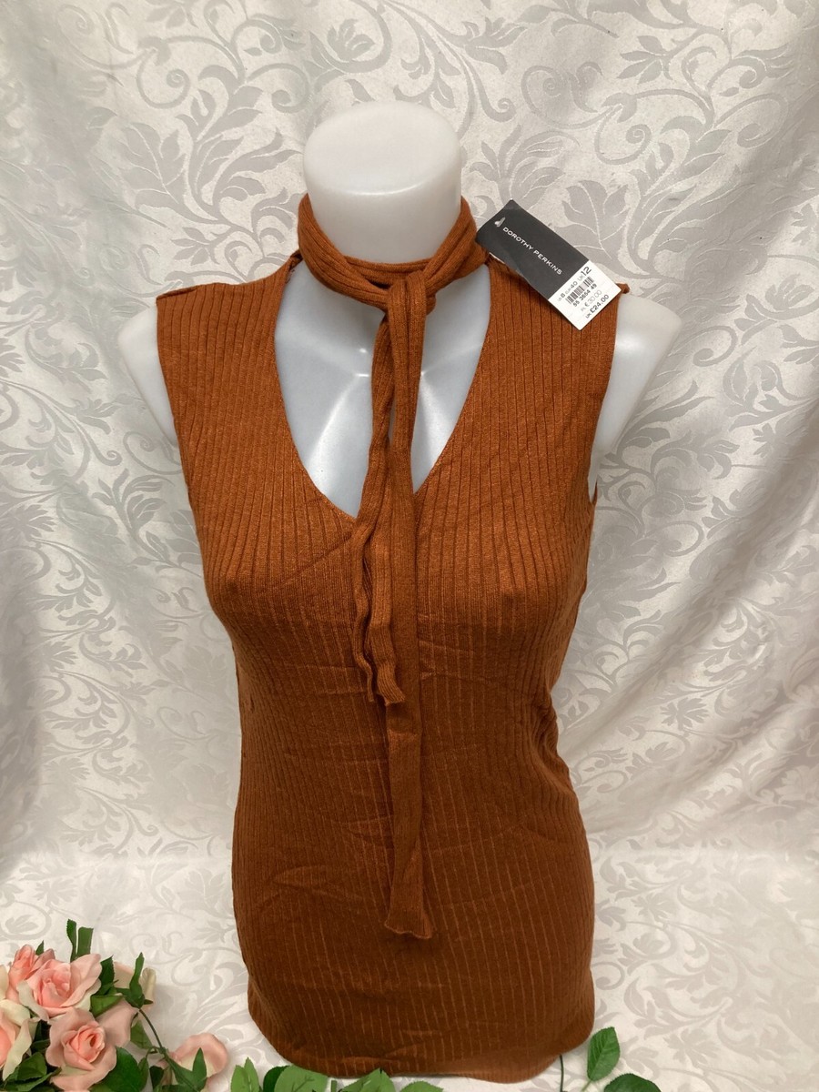 Dorothy Perkins Women Ginger Sweater Vest Size UK Tie Neck New