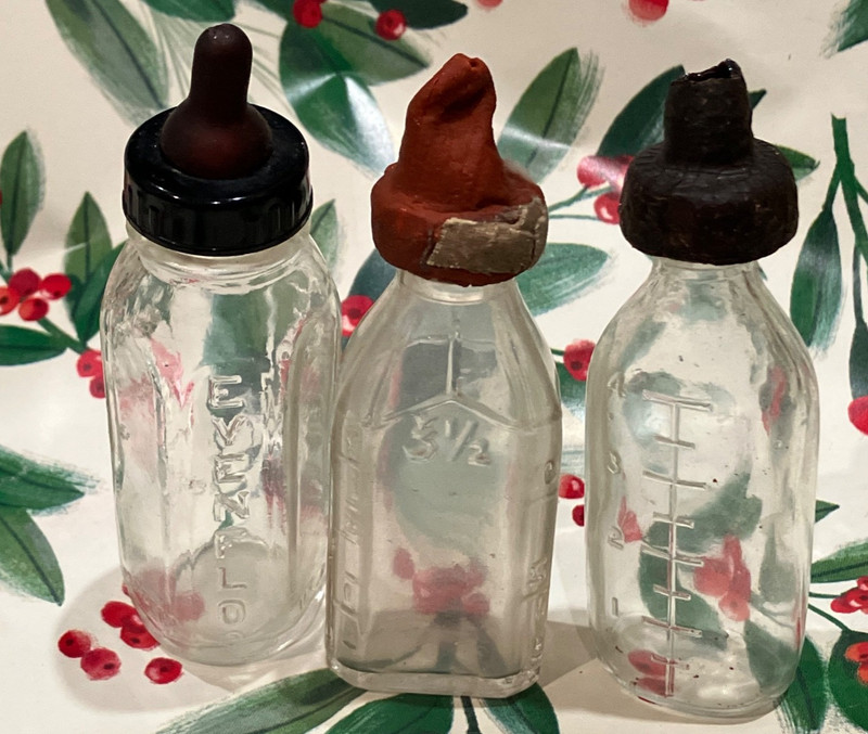 vintage Evenflo glass doll bottle with rubber nipple lot