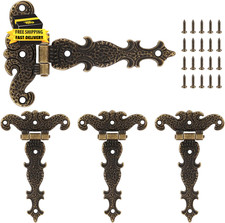 4-Piece Tee-Strap Hinge Set - Heavy Duty, Antique Bronze Decorative Hinges for B