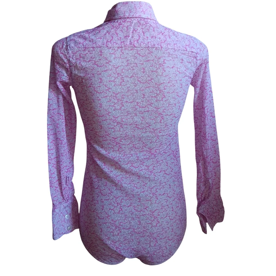 Small Vintage 1960's Pink Top True Mod Bodysuit Long Sleeve Lace Sheer Blouse - Image 3 of 4
