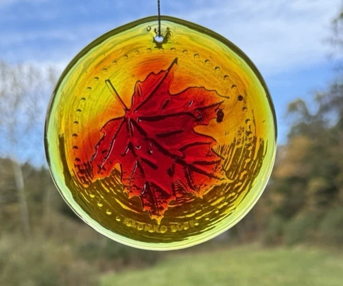 Blenko Glass Suncatcher - Maple Leaf - Tangerine