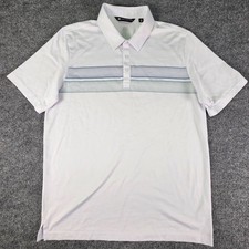 Travis Mathew Polo Shirt Mens XL White Blue Striped Golf Shirt Active Outdoor
