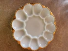 Vntg Anchor Hocking Fire King Milk Glass Plate Deviled Egg Dish 22K Gold Trim