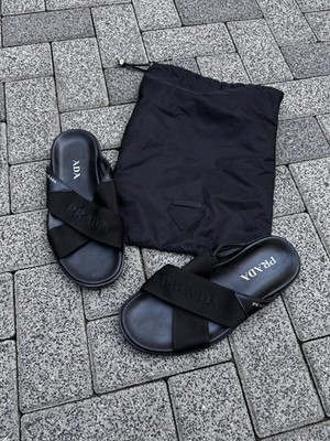 PRADA Re-Neylon Mens Sandalen Size 8 Gladiator Black 100% Authentic Italy