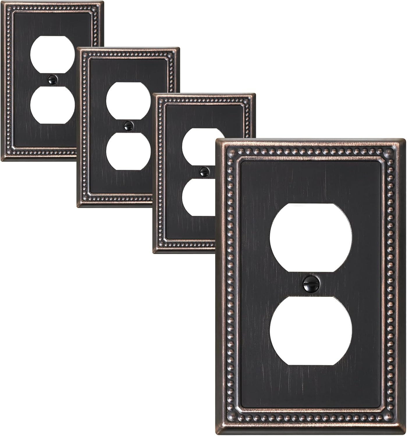 4-Pack Duplex Outlet Cover Plate, Aged Bronze Metal Wall Plates for Electrical O