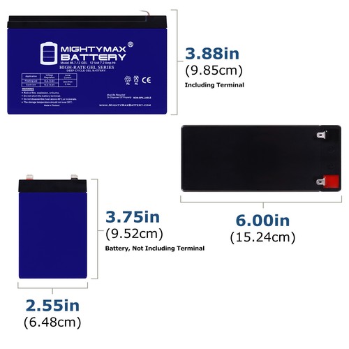 Mighty Max 12V 7AH GEL F1 Battery Compatible with DSC Alarm Systems E1270, E1275 - Picture 2 of 6