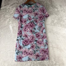 ARtizia Babaton Floral Mini Shift Dress Blue Purple Short Sleeve Size 0