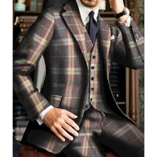 Business Men Suits Sets 3pcs Regular Fit Notch Lapel Formal Tuxedos Wedding Prom
