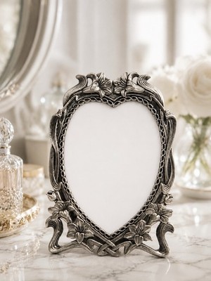 NEW Picture Frame Art Nouveau Heart Pewter Metal Lily Floral 7x5 Ornate