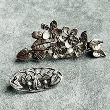 Silver Tone Victorian Style 3d Floral Branch Brooch Lot of 2