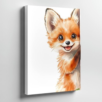 Cute Fox Animal Canvas Wall Art Kids Nursery Room Decor Woodland Creature Print